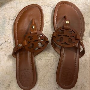 Tory Burch Leather Sandals, Brown, Size 8.